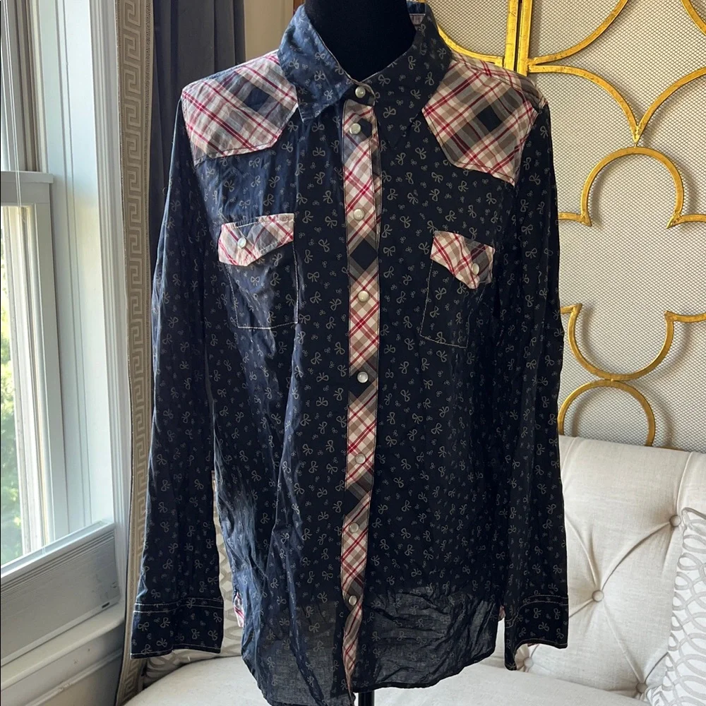 Ulla Popken Black and Pink Plaid Button Down Shirt - Picture 1 of 4